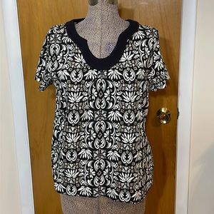 Croft & Barrow Womens XL Petite PXL Short Sleeve Blouse Tan White Black